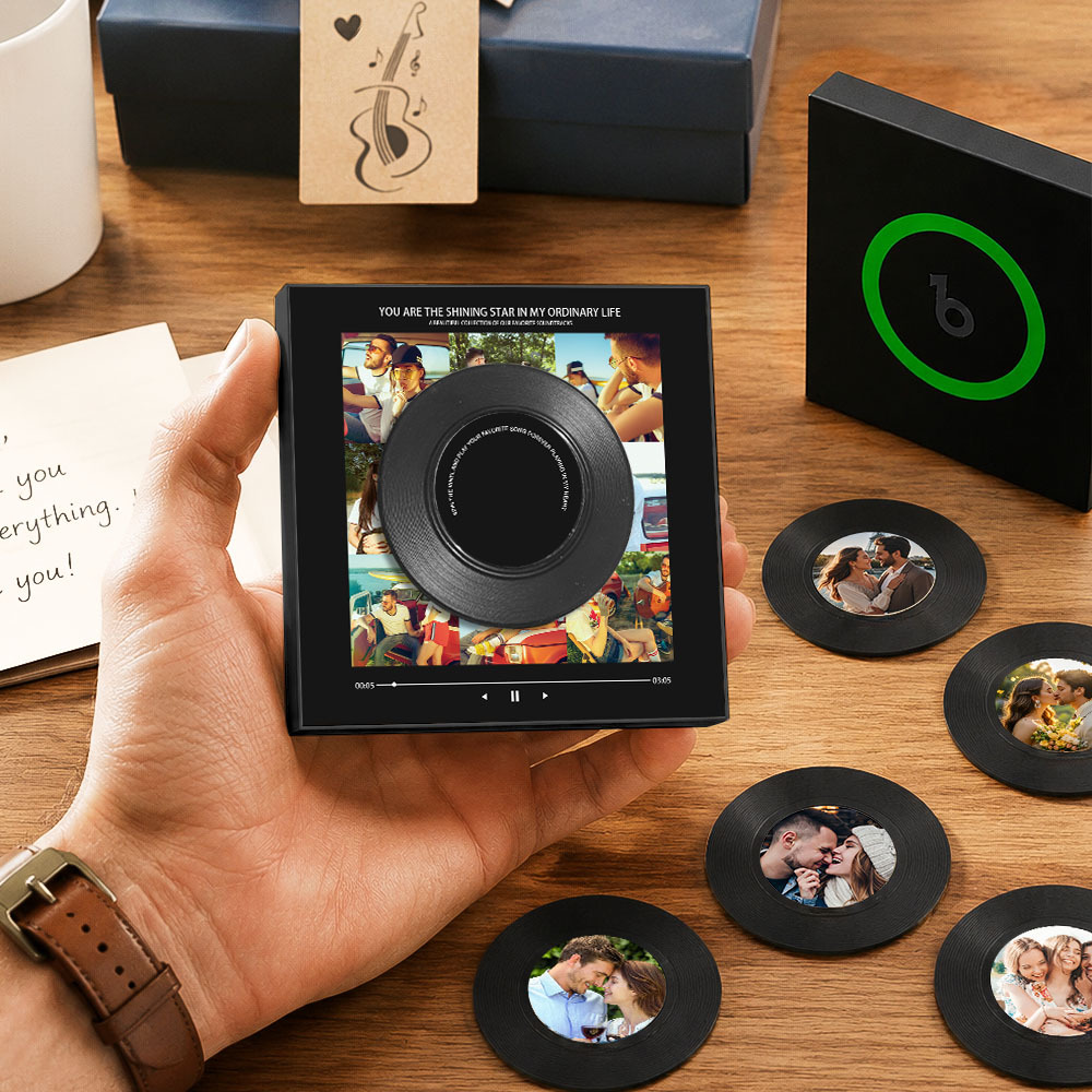 Personalized Vinyl Interactive Record Music Fridge Magnet – Custom Photo & Song Playback Magnet, Retro Music Wall Decor Gift for Couples Vinyl Disc Photo Frame - Fridgebeatsuk
