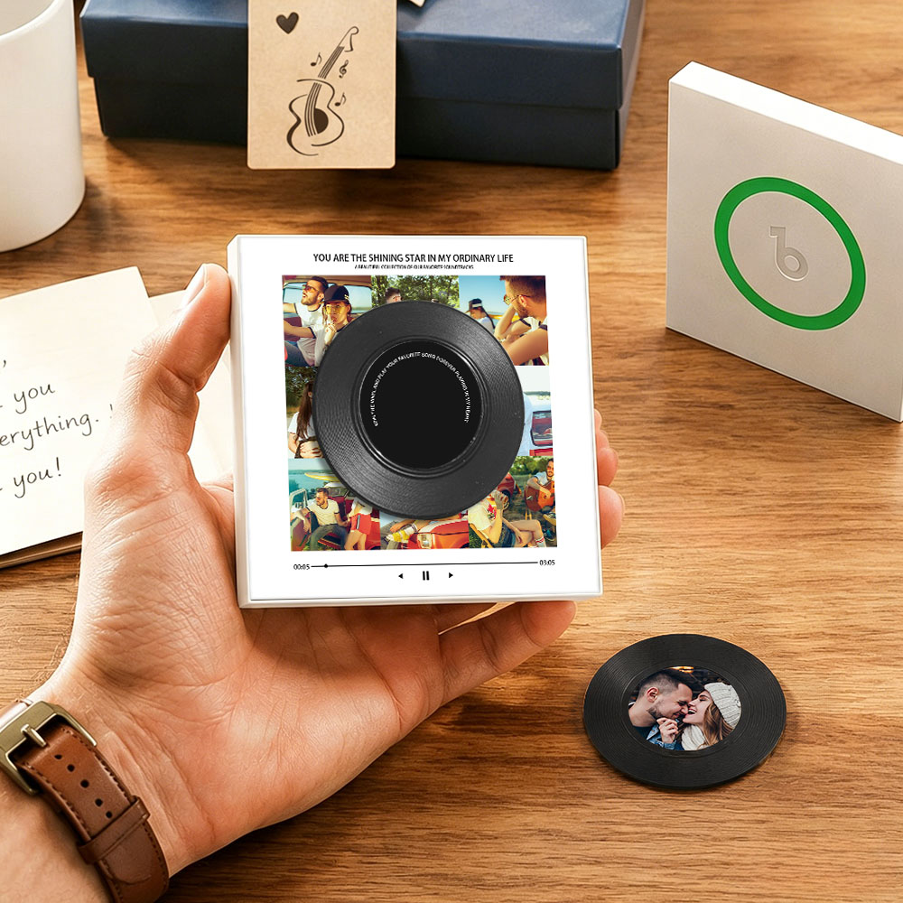Personalized Vinyl Interactive Record Music Fridge Magnet – Custom Photo & Song Playback Magnet, Retro Music Wall Decor Gift for Couples  Spinning Vinyl Disc Photo Frame & Night Light