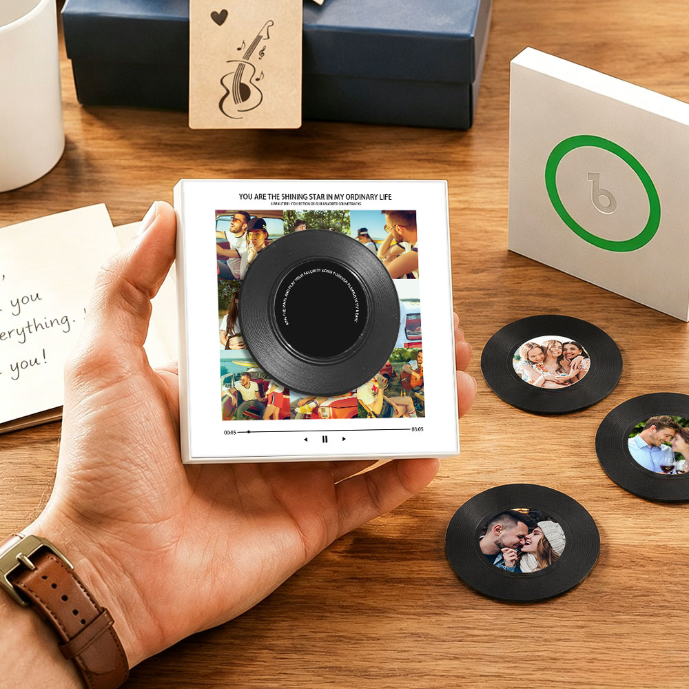 Personalized Vinyl Interactive Record Music Fridge Magnet – Custom Photo & Song Playback Magnet, Retro Music Wall Decor Gift for Couples  Spinning Vinyl Disc Photo Frame & Night Light