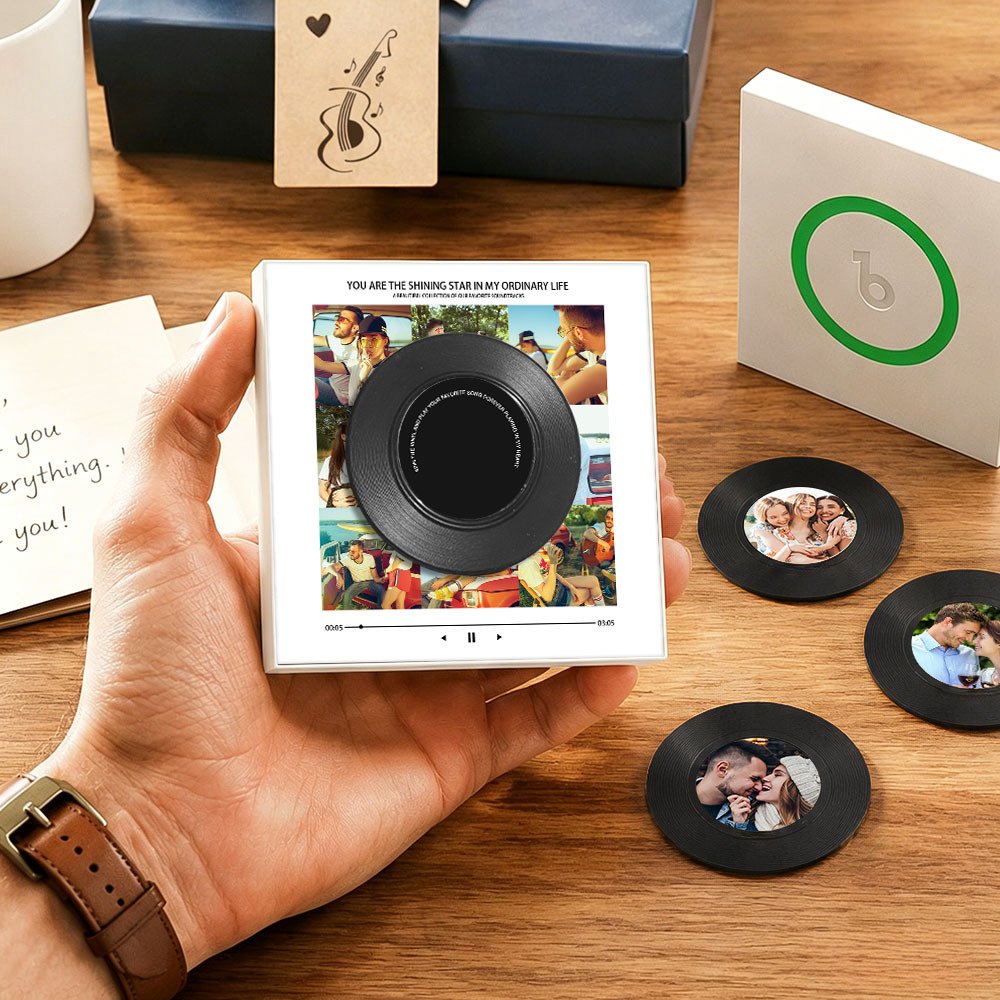 Personalized Vinyl Interactive Record Music Fridge Magnet – Custom Photo & Song Playback Magnet, Retro Music Wall Decor Gift for Couples Vinyl Disc Photo Frame - Fridgebeatsuk