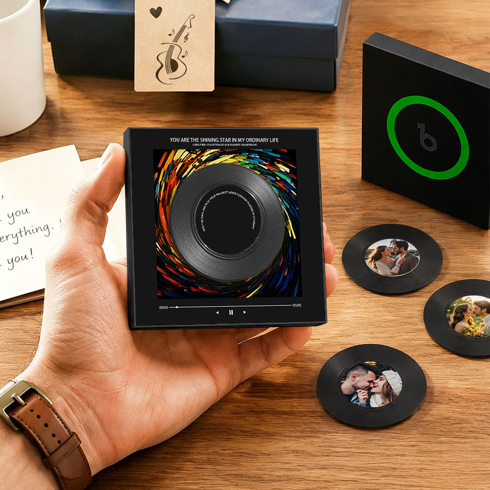 Personalized Vinyl Interactive Record Music Fridge Magnet – Custom Photo & Song Playback Magnet, Retro Music Wall Decor Gift for Couples Vinyl Disc Photo Frame - Fridgebeatsuk