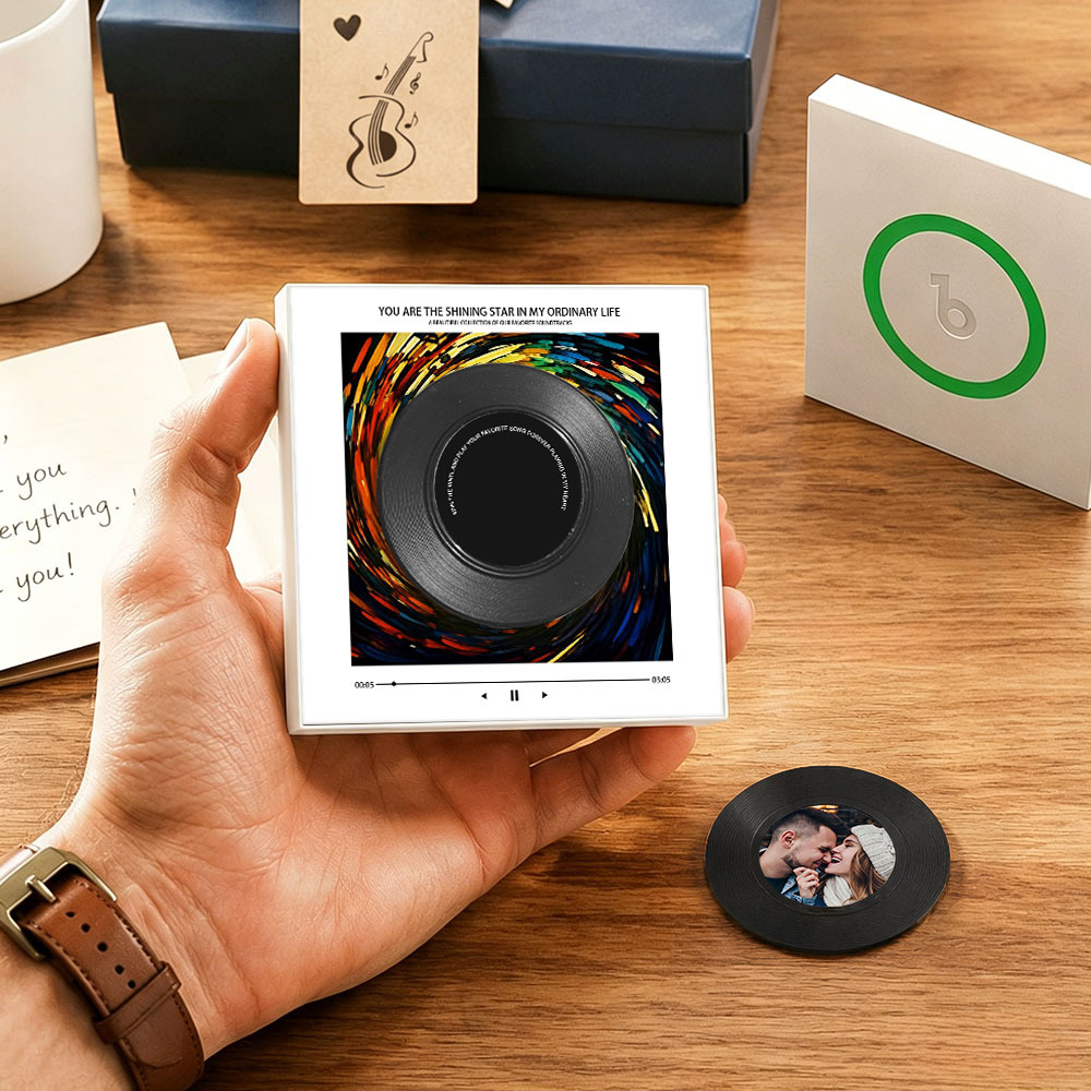 Personalized Vinyl Interactive Record Music Fridge Magnet – Custom Photo & Song Playback Magnet, Retro Music Wall Decor Gift for Couples Vinyl Disc Photo Frame - Fridgebeatsuk
