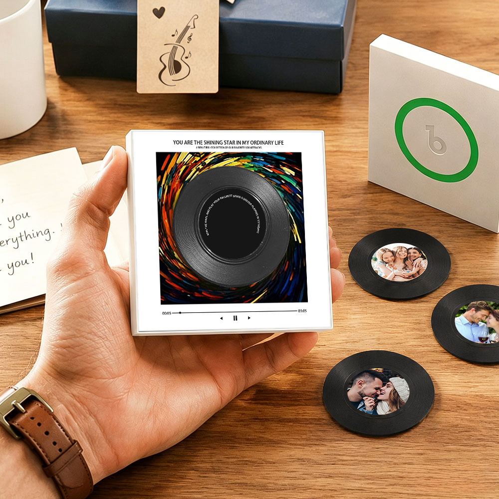 Personalized Vinyl Interactive Record Music Fridge Magnet – Custom Photo & Song Playback Magnet, Retro Music Wall Decor Gift for Couples Vinyl Disc Photo Frame - Fridgebeatsuk