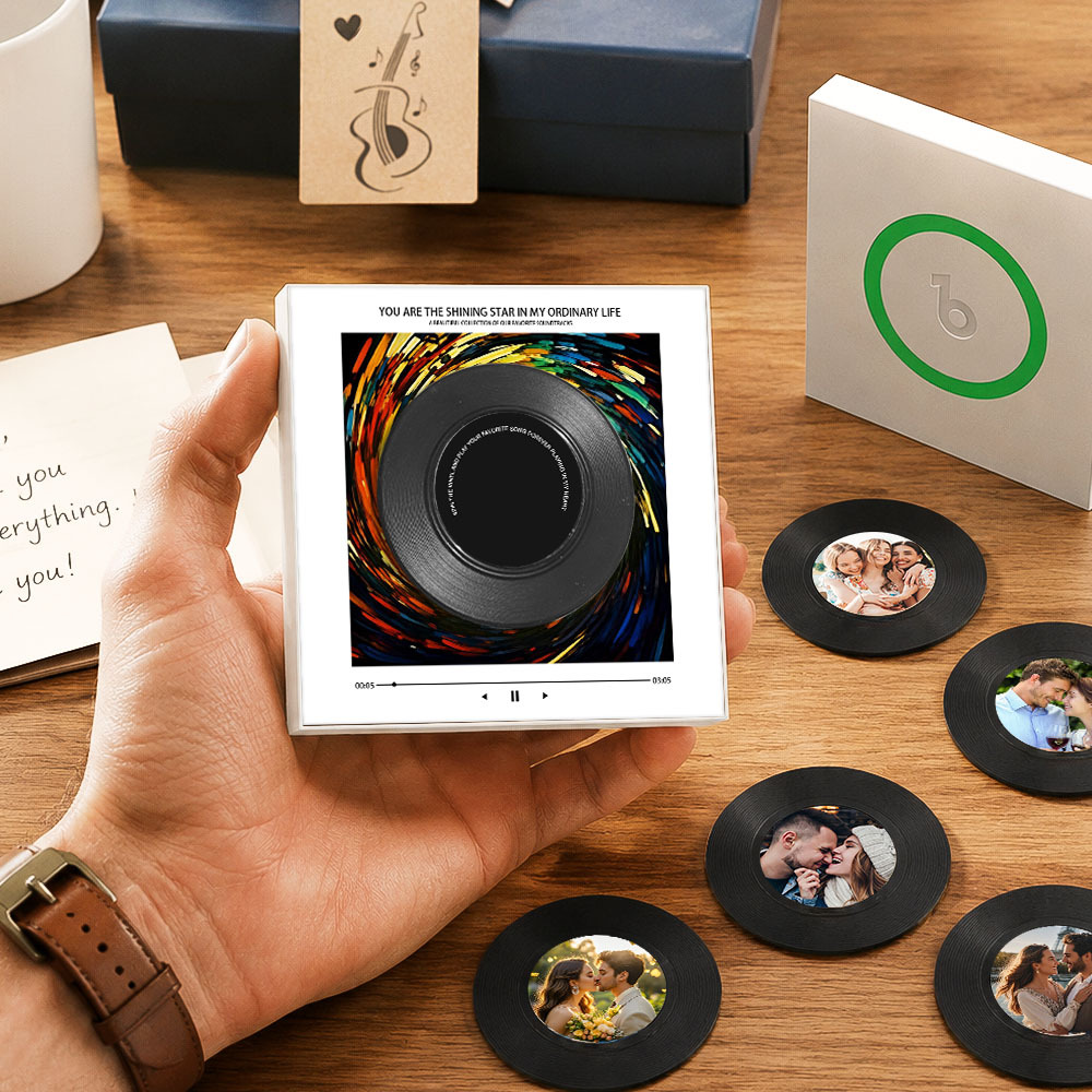 Personalized Vinyl Interactive Record Music Fridge Magnet – Custom Photo & Song Playback Magnet, Retro Music Wall Decor Gift for Couples Vinyl Disc Photo Frame - Fridgebeatsuk