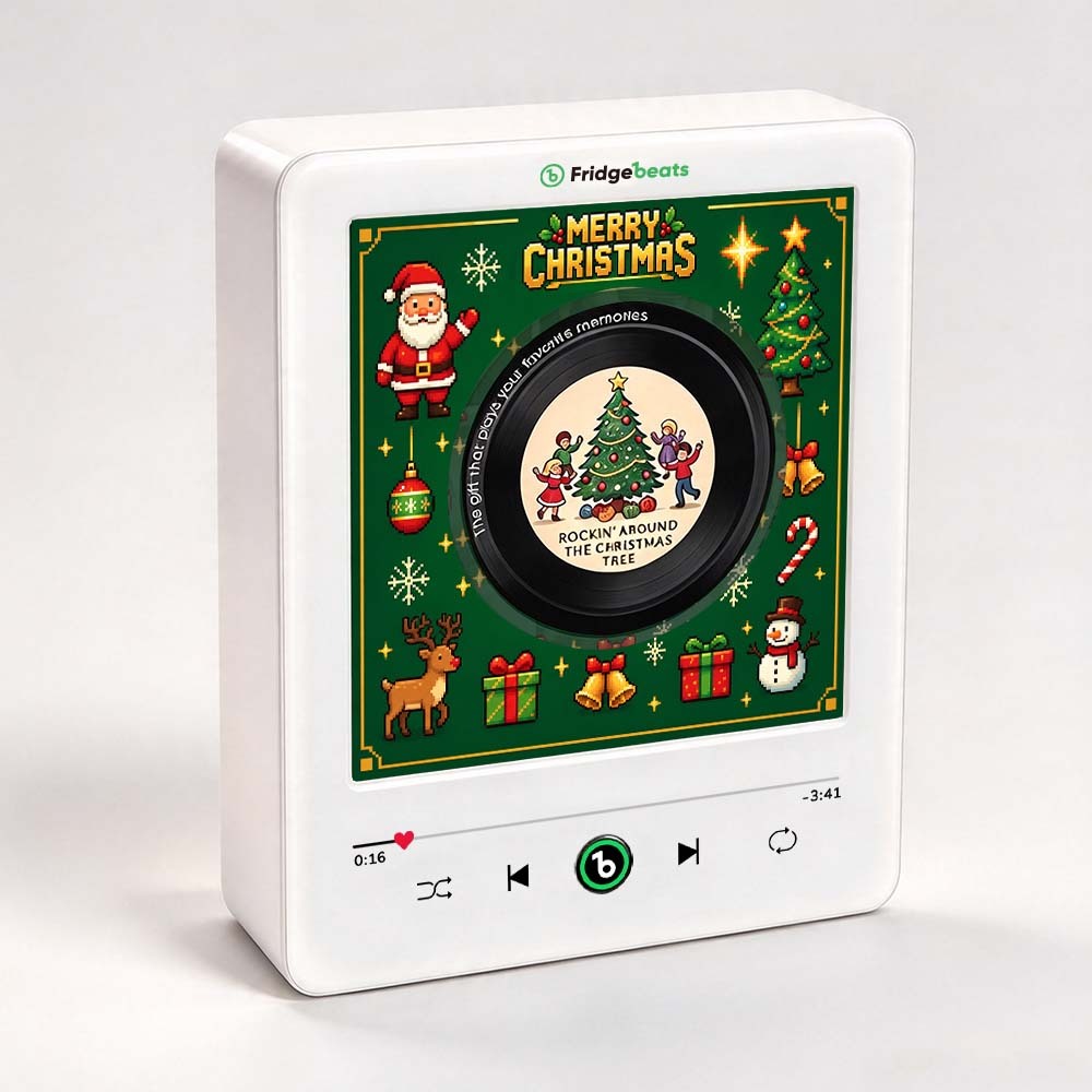 Custom Christmas Mini Vinyl Player with 9 Exchangeable Discs - Vintage Holiday Music Box & Perfect Christmas Gift for Music Lovers - Fridgebeatsuk