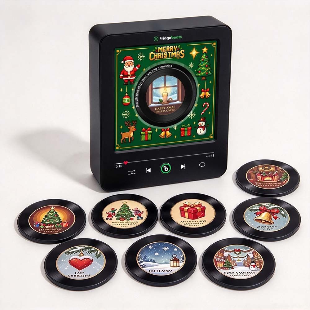 Custom Christmas Mini Vinyl Player with 9 Exchangeable Discs - Vintage Holiday Music Box & Perfect Christmas Gift for Music Lovers - Fridgebeatsuk