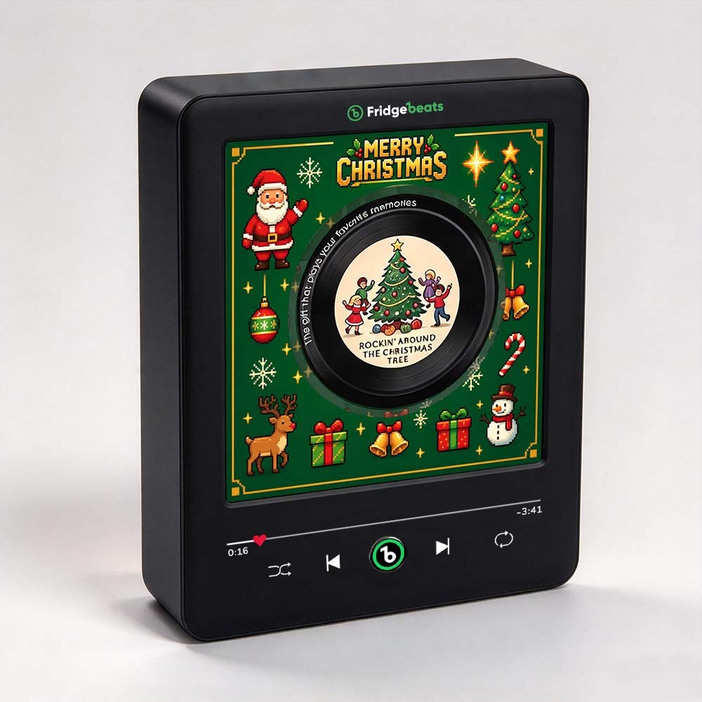 Custom Christmas Mini Vinyl Player with 9 Exchangeable Discs - Vintage Holiday Music Box & Perfect Christmas Gift for Music Lovers - Fridgebeatsuk