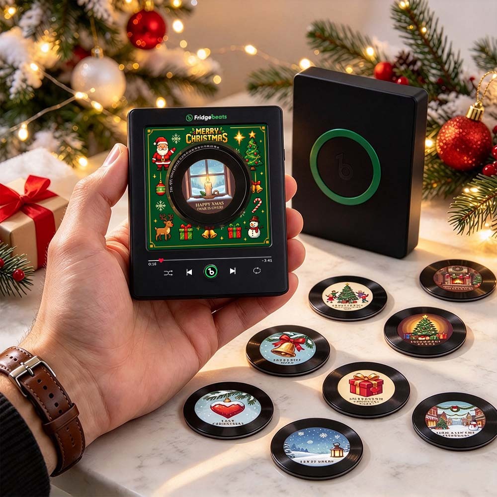 Custom Christmas Mini Vinyl Player with 9 Exchangeable Discs - Vintage Holiday Music Box & Perfect Christmas Gift for Music Lovers - Fridgebeatsuk