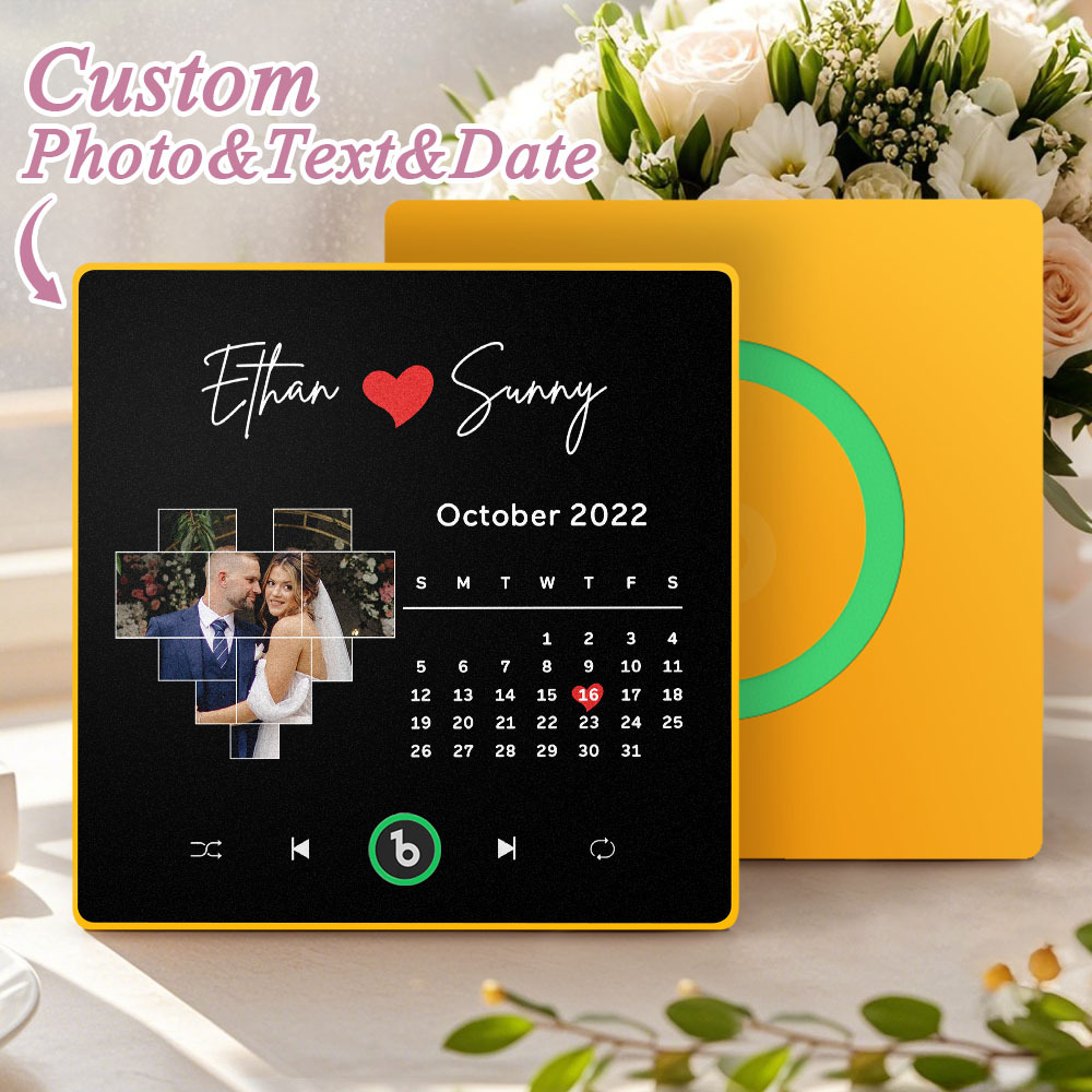 Custom Musical Fridge Magnets Personalized Heart Photo Calendar Song Magnet For Fridge with Date Wedding Gifts Anniversary Gifts for Him - Fridgebeatsuk