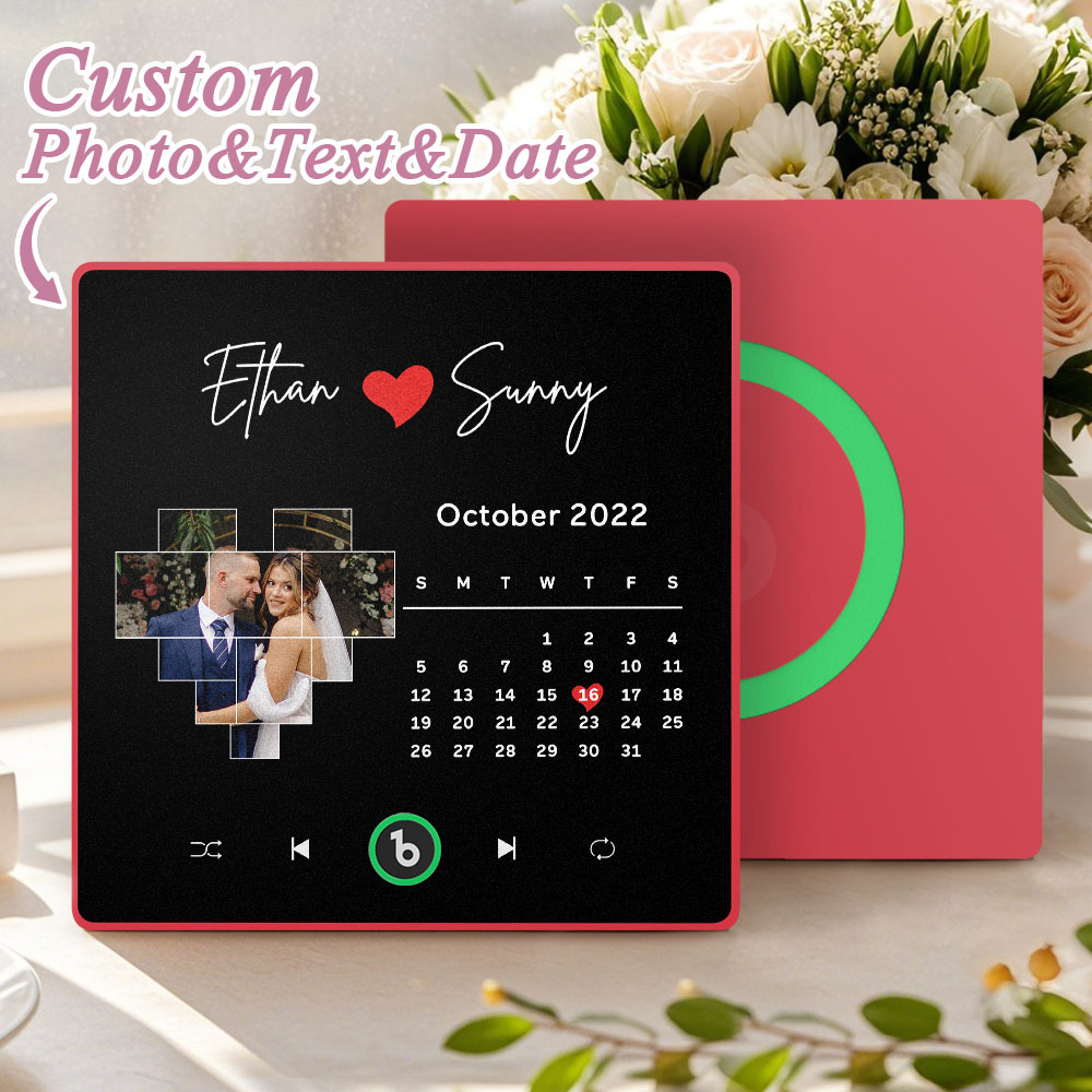 Custom Musical Fridge Magnets Personalized Heart Photo Calendar Song Magnet For Fridge with Date Wedding Gifts Anniversary Gifts for Him - Fridgebeatsuk