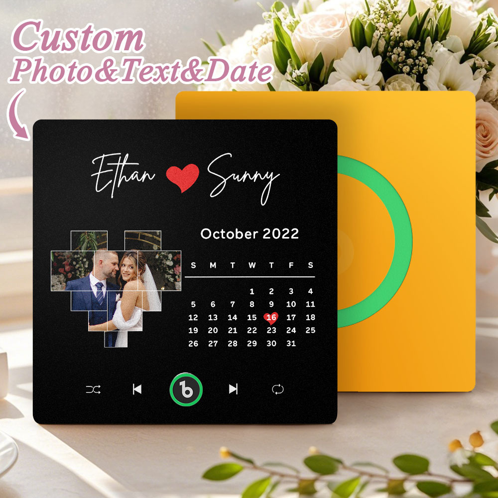Custom Musical Fridge Magnets Personalized Heart Photo Calendar Song Magnet For Fridge with Date Wedding Gifts Anniversary Gifts for Him - Fridgebeatsuk