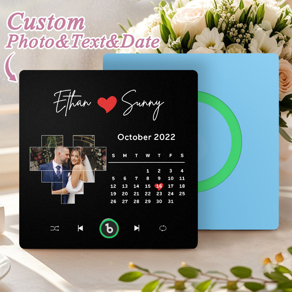 Custom Musical Fridge Magnets Personalized Heart Photo Calendar Song Magnet For Fridge with Date Wedding Gifts Anniversary Gifts for Him - Fridgebeatsuk
