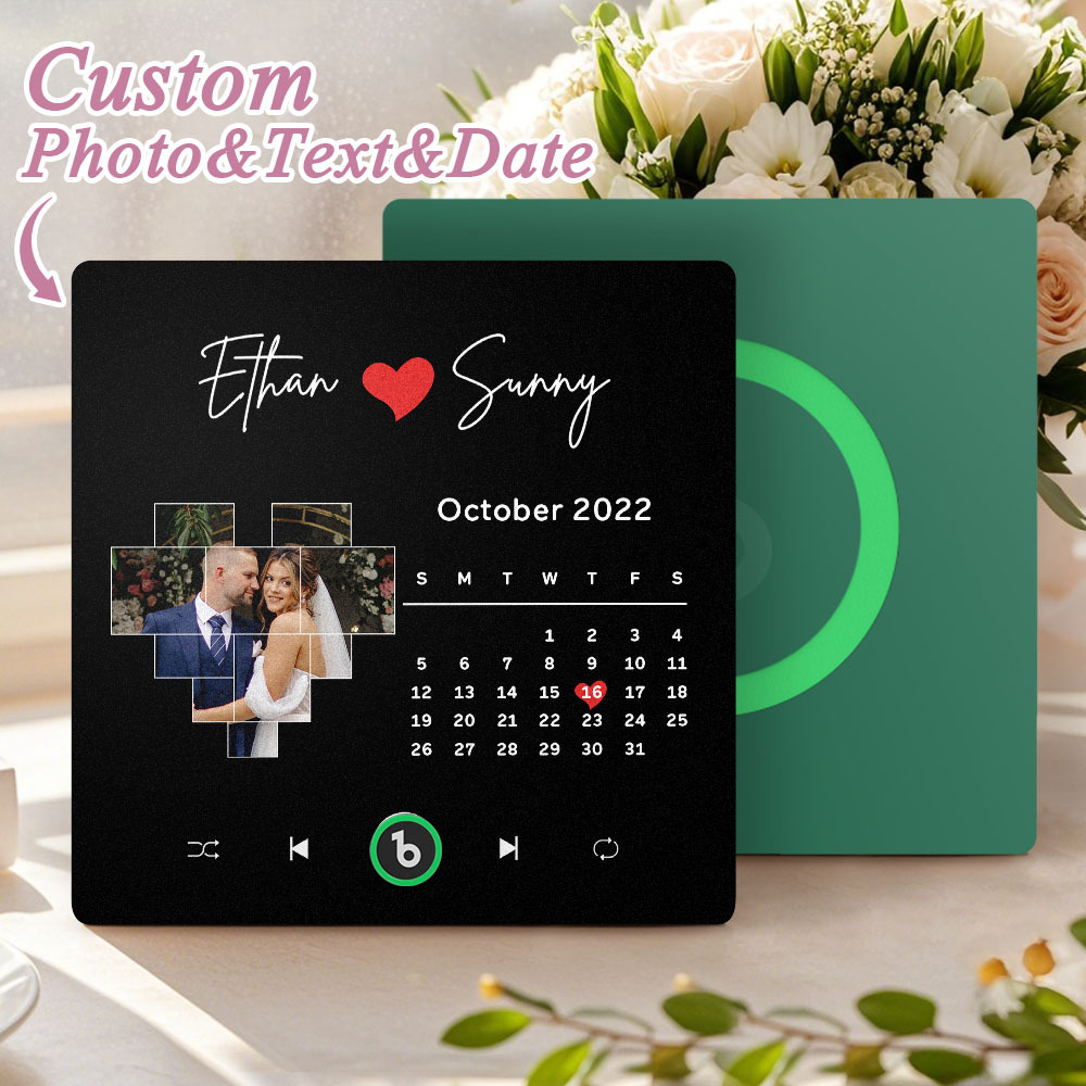 Custom Musical Fridge Magnets Personalized Heart Photo Calendar Song Magnet For Fridge with Date Wedding Gifts Anniversary Gifts for Him - Fridgebeatsuk