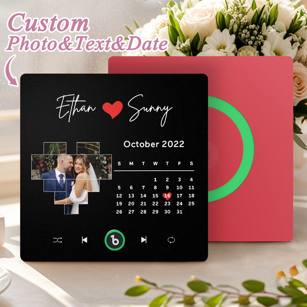 Custom Musical Fridge Magnets Personalized Heart Photo Calendar Song Magnet For Fridge with Date Wedding Gifts Anniversary Gifts for Him - Fridgebeatsuk