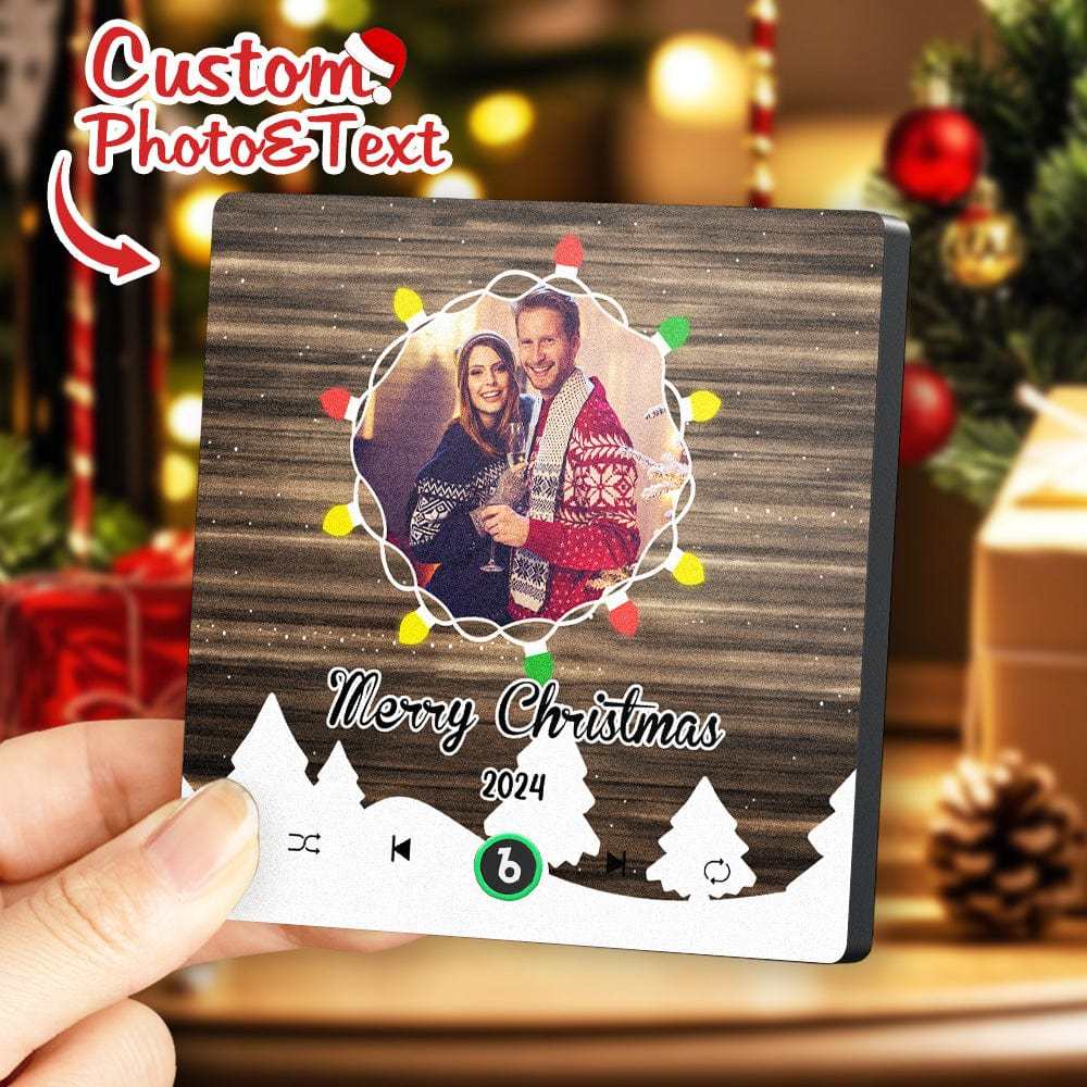 Christmas Gift Custom Music Fridge Magnet Personalized Photo Colorful Fame Fridge Magnet Christmas String Light - Fridgebeatsuk
