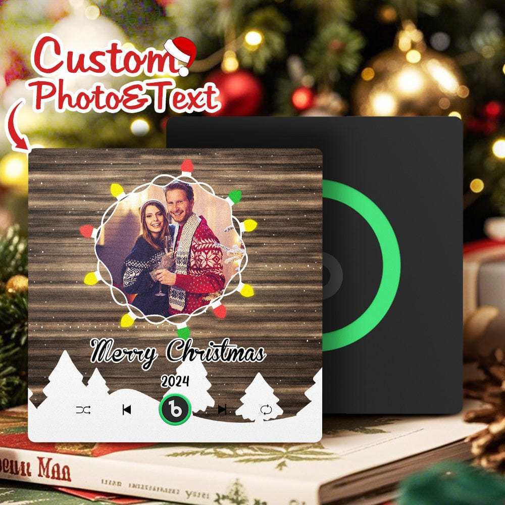 Christmas Gift Custom Music Fridge Magnet Personalized Photo Colorful Fame Fridge Magnet Christmas String Light - Fridgebeatsuk