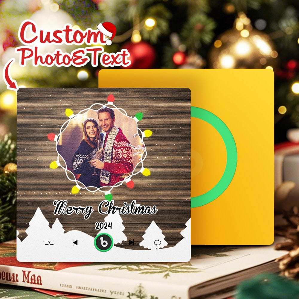 Christmas Gift Custom Music Fridge Magnet Personalized Photo Colorful Fame Fridge Magnet Christmas String Light - Fridgebeatsuk