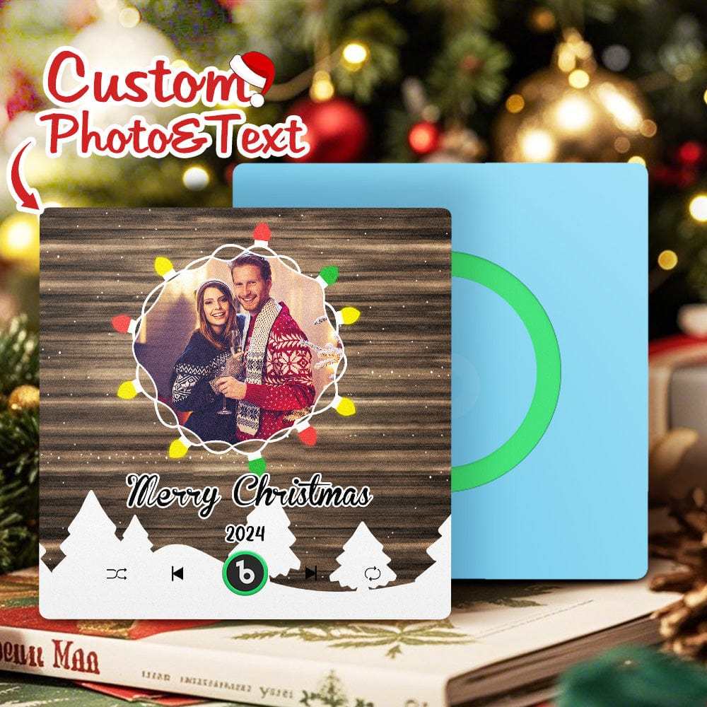 Christmas Gift Custom Music Fridge Magnet Personalized Photo Colorful Fame Fridge Magnet Christmas String Light - Fridgebeatsuk