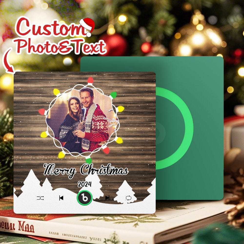 Christmas Gift Custom Music Fridge Magnet Personalized Photo Colorful Fame Fridge Magnet Christmas String Light - Fridgebeatsuk