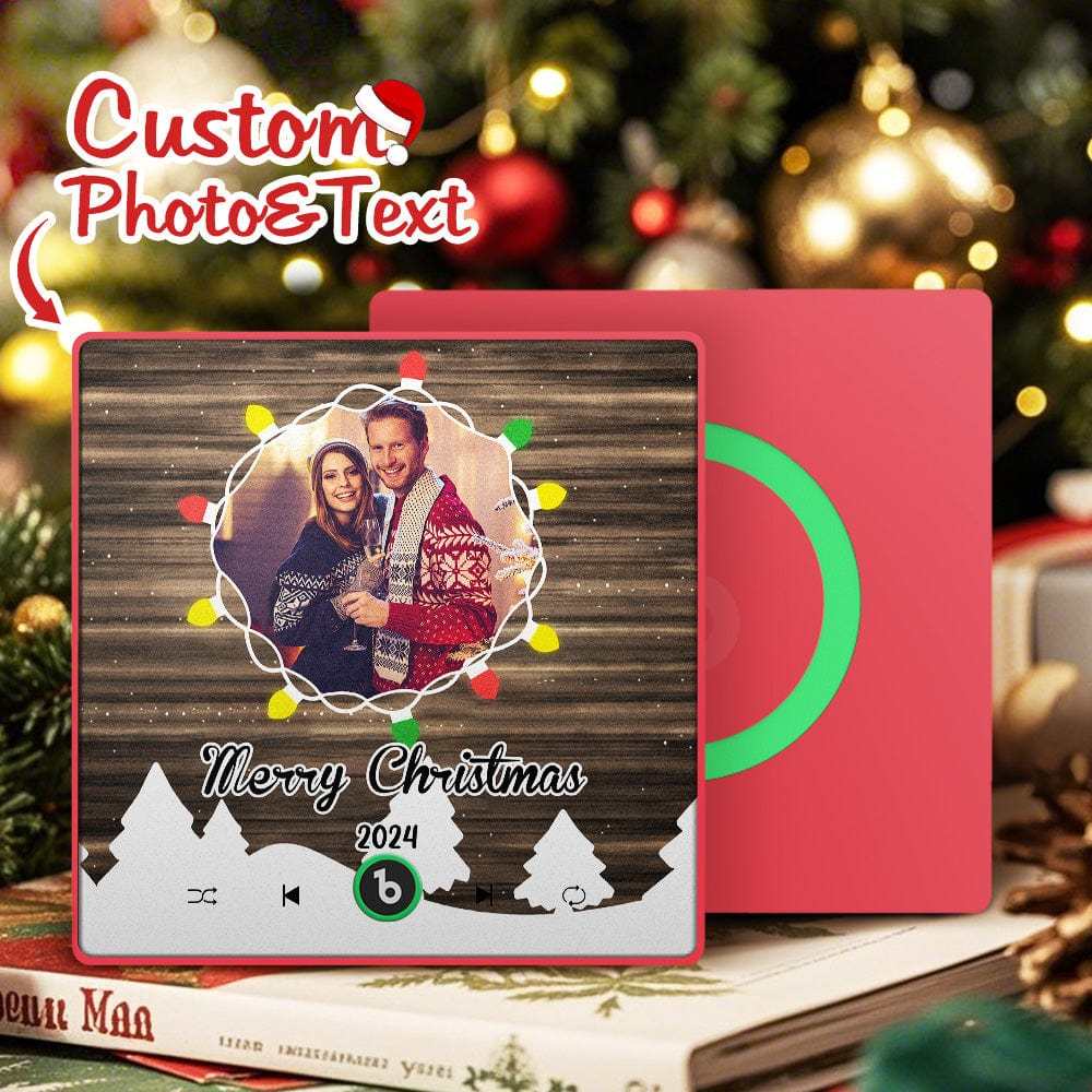 Christmas Gift Custom Music Fridge Magnet Personalized Photo Colorful Fame Fridge Magnet Christmas String Light - Fridgebeatsuk