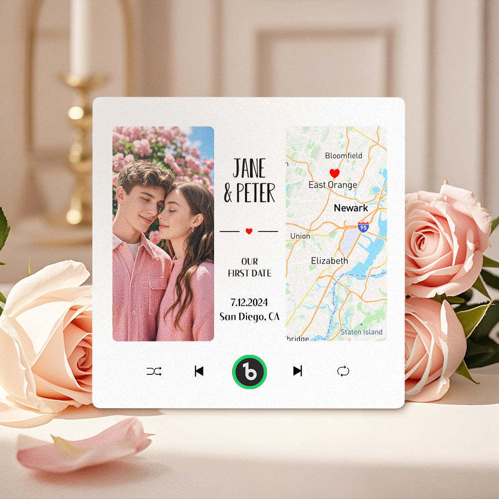 Custom Music Fridge Magnet with Photo and Map Upgraded Music Fridge Magnet Valentine's Gifts Our First Date - Fridgebeatsuk