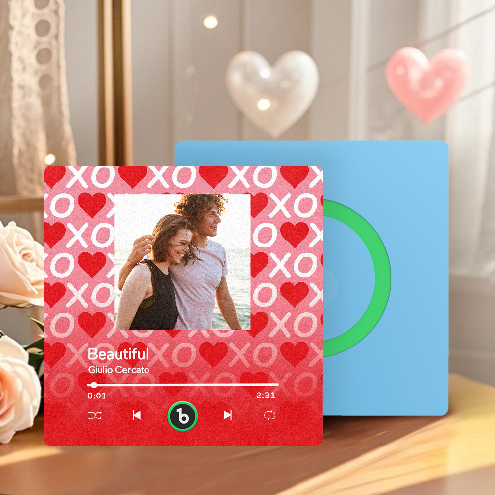 Personalized Music Fridge Magnet Pink Blue Valentine Gift Album Fridge Magnet Music Wall Photo Sticker Music Movement That Can Be Played Gift for Couple - Fridgebeatsuk
