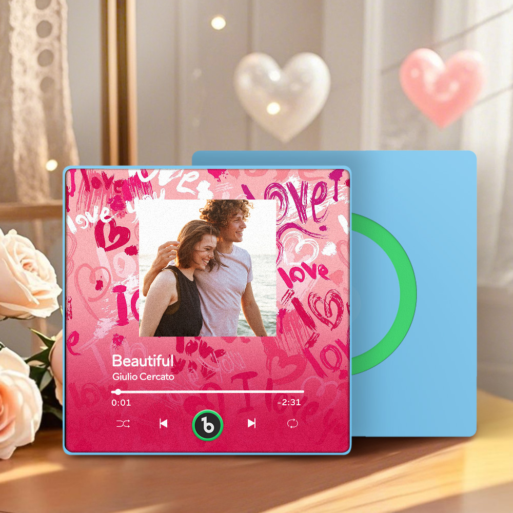 Personalized Music Fridge Magnet Pink Blue Valentine Gift Album Fridge Magnet Music Wall Photo Sticker Music Movement That Can Be Played Gift for Couple - Fridgebeatsuk