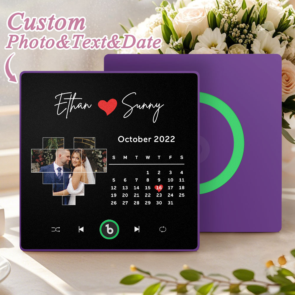 Custom Musical Fridge Magnets Personalized Heart Photo Calendar Song Magnet For Fridge with Date Wedding Gifts Anniversary Gifts for Him - Fridgebeatsuk