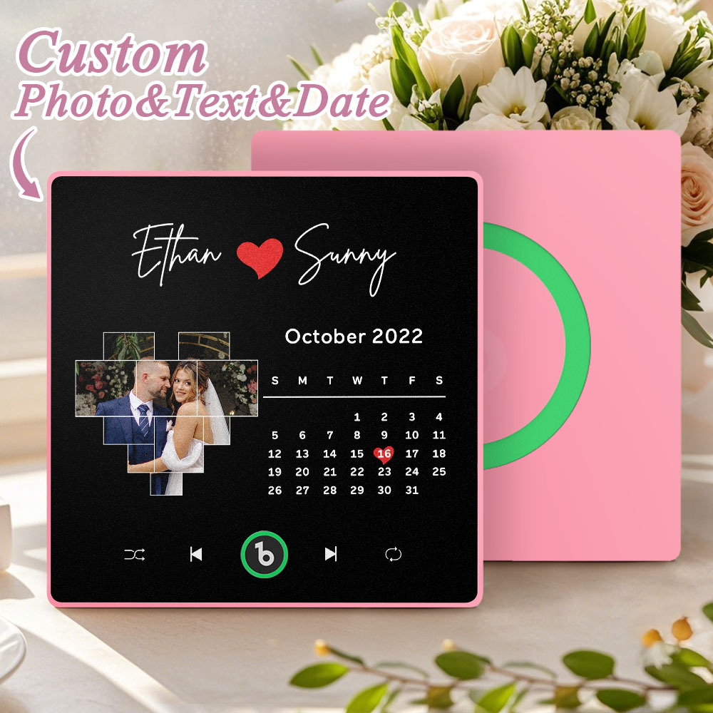 Custom Musical Fridge Magnets Personalized Heart Photo Calendar Song Magnet For Fridge with Date Wedding Gifts Anniversary Gifts for Him - Fridgebeatsuk