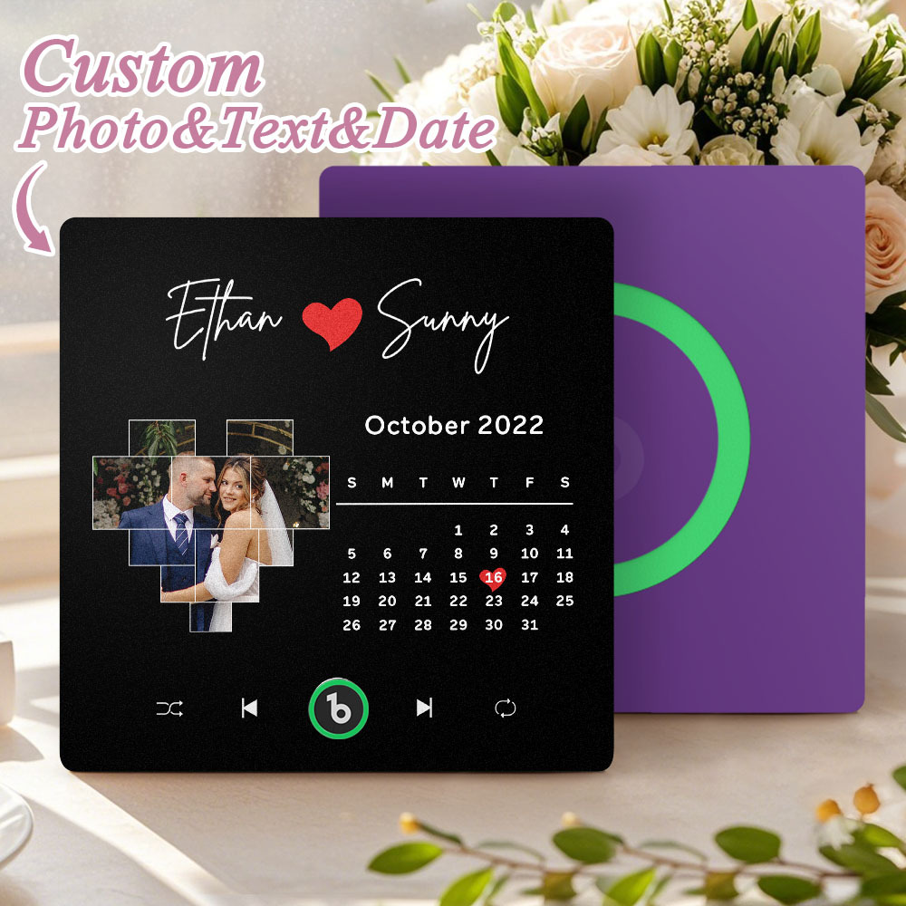 Custom Musical Fridge Magnets Personalized Heart Photo Calendar Song Magnet For Fridge with Date Wedding Gifts Anniversary Gifts for Him - Fridgebeatsuk
