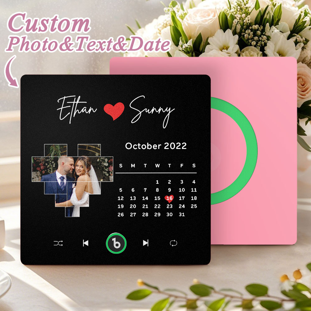 Custom Musical Fridge Magnets Personalized Heart Photo Calendar Song Magnet For Fridge with Date Wedding Gifts Anniversary Gifts for Him - Fridgebeatsuk