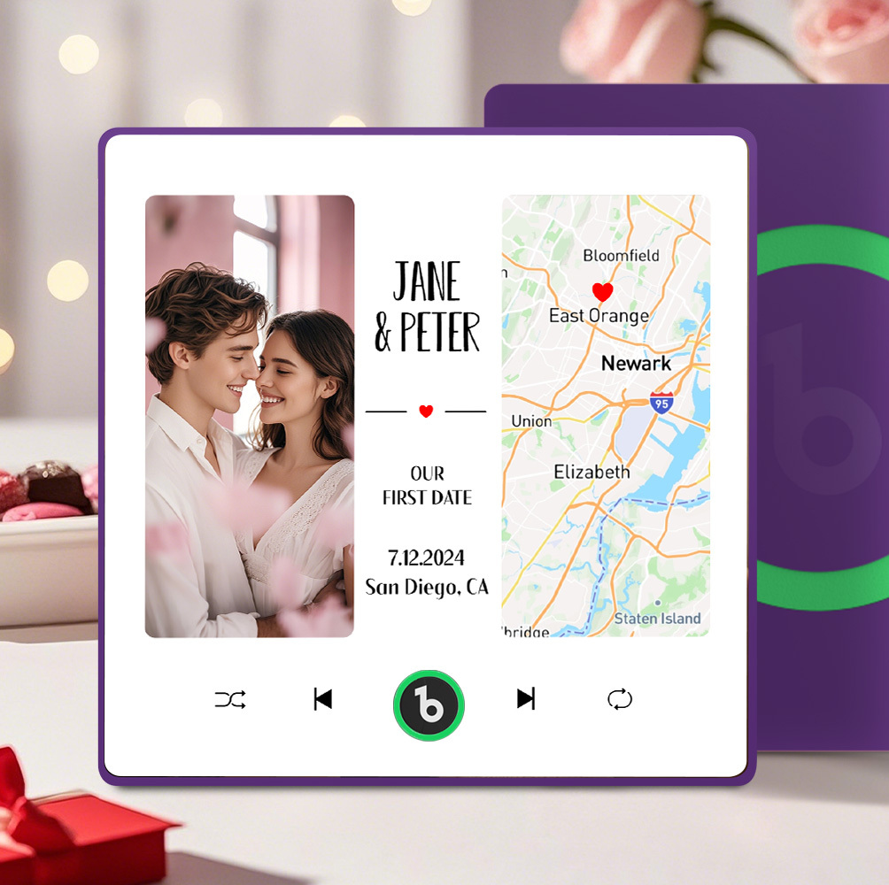Custom Music Fridge Magnet with Photo and Map Upgraded Music Fridge Magnet Valentine's Gifts Our First Date