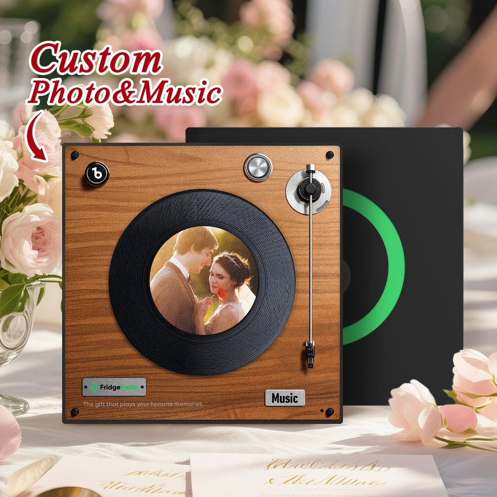 Custom Music & Photo Fridge Magnet Can Customize 1-6 Vinyl Record and Songs Personalized Vintage Photo Song That Can Play Music Wedding Gifts for Husband