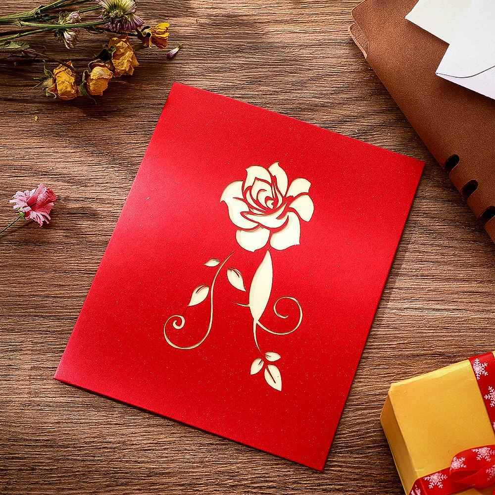 Personalized Greeting Cards 3D Rose Valentines Day Gifts