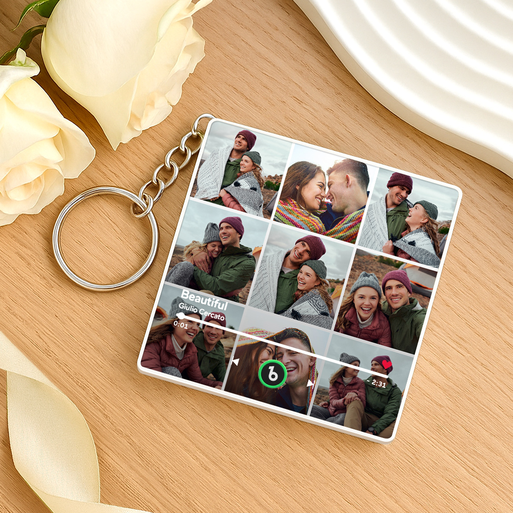 Personalized Photo Music Keychain Album Box Package Charm, Ready To Play Music Anniversary Gift - Fridgebeatsuk