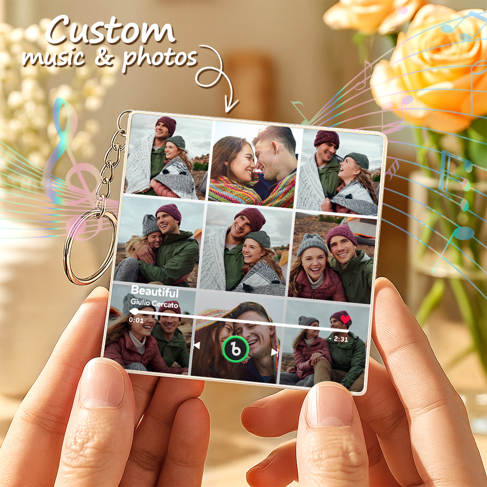 Personalized Photo Music Keychain Album Box Package Charm, Ready To Play Music Anniversary Gift - Fridgebeatsuk