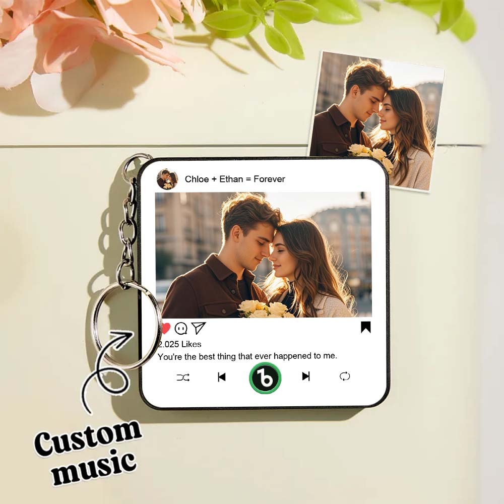 Custom Mini Music Fridge Magnet Keychain Gifts for Her Him Personalized Photo Music Refrigerator Magnet Keychain Gifts for Her Unique Gift for Anniversary - Fridgebeatsuk