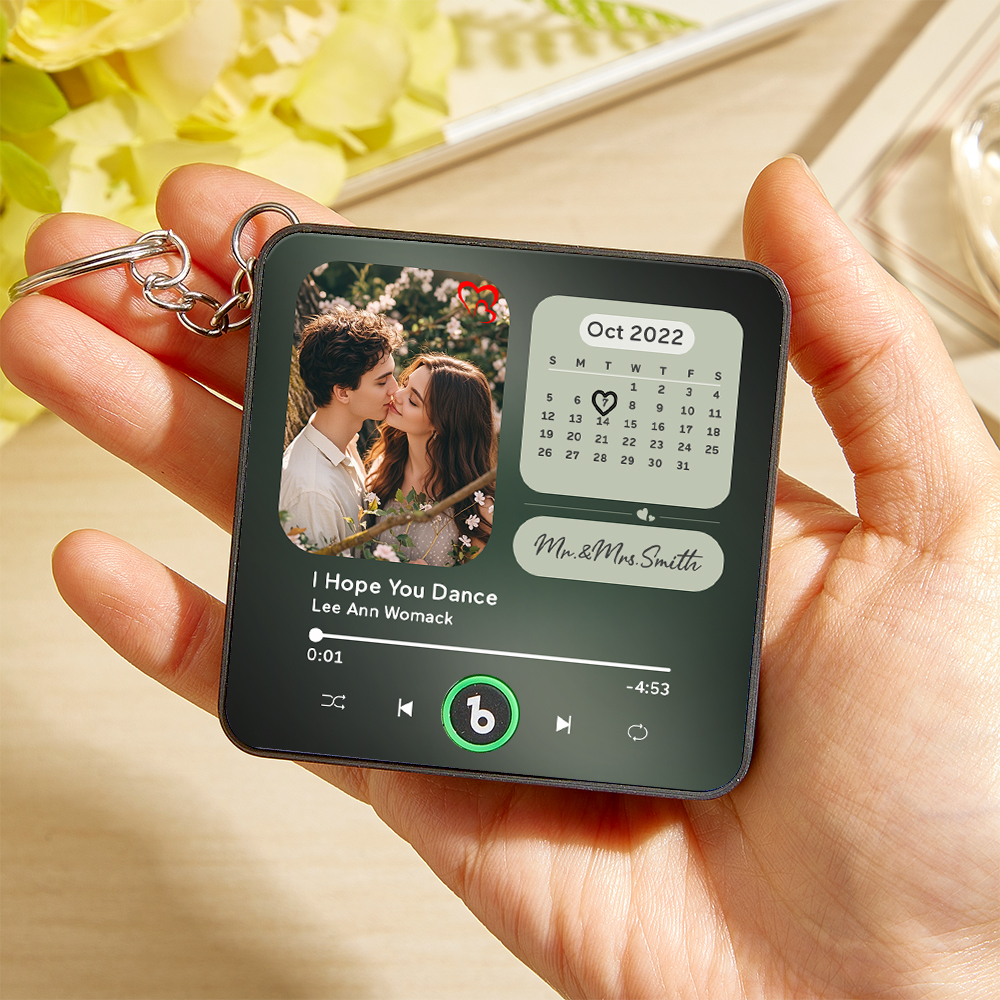 Custom Mini Music Fridge Magnet Keychain Personalized Photo Calendar Fridge Magnet Keychain With Music That Can Play Song Calendar Keyring Gifts Anniversary Gifts for Couple - Fridgebeatsuk