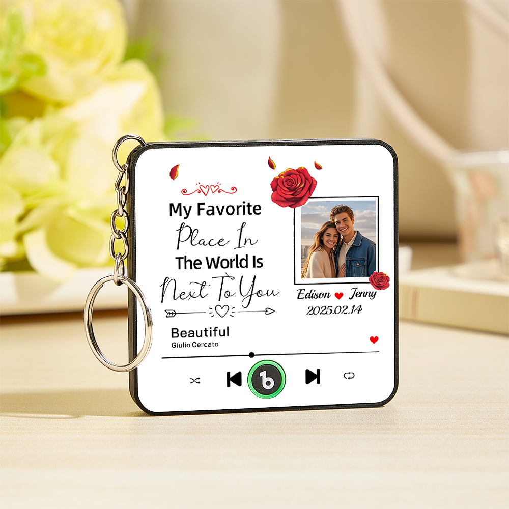 Custom Music Fridge Magnet Personalized Photo Refrigerator Magnet With Flower Pattern My Favorite Place In The World Is Next To You Gift for Couple - Fridgebeatsuk