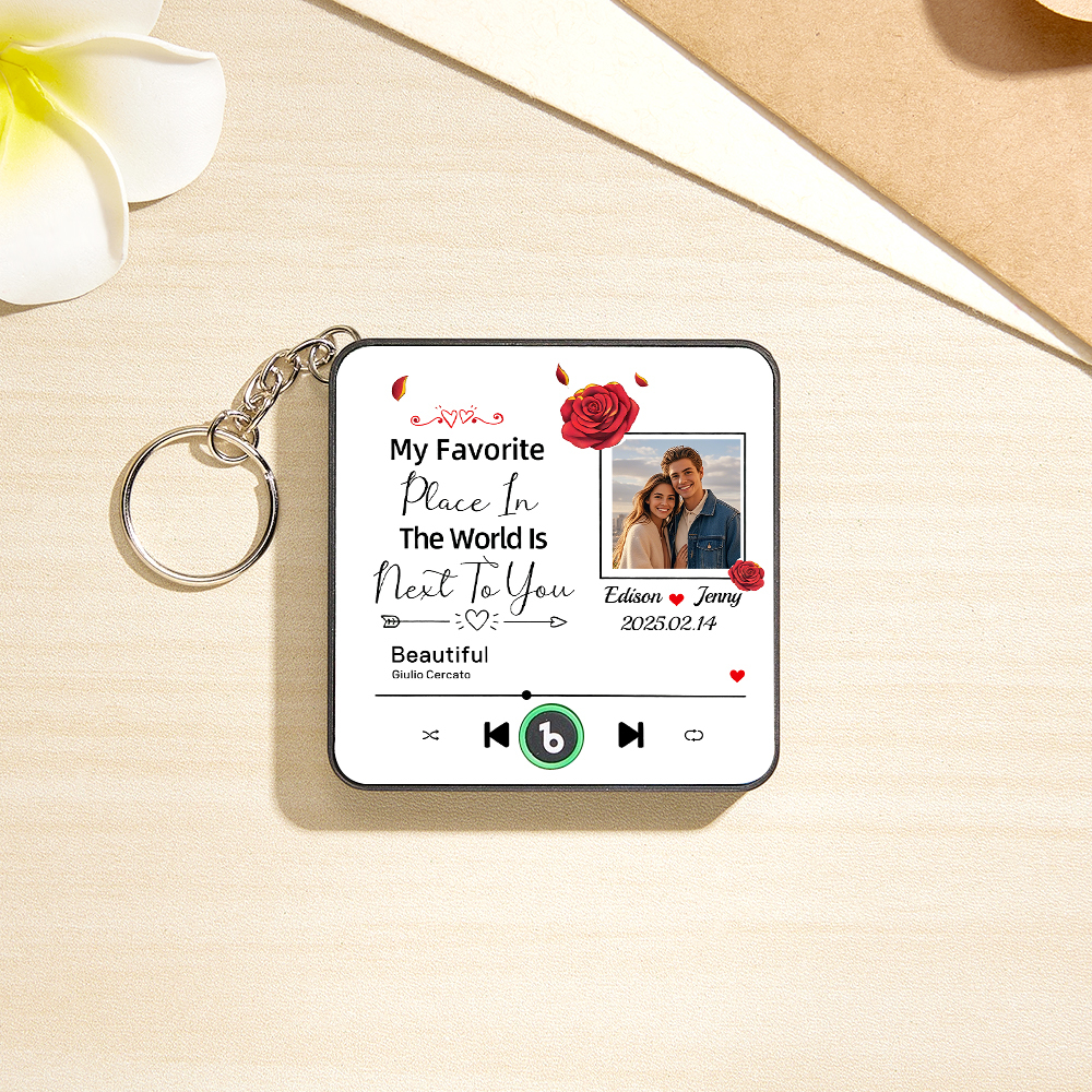 Custom Music Fridge Magnet Personalized Photo Refrigerator Magnet With Flower Pattern My Favorite Place In The World Is Next To You Gift for Couple - Fridgebeatsuk