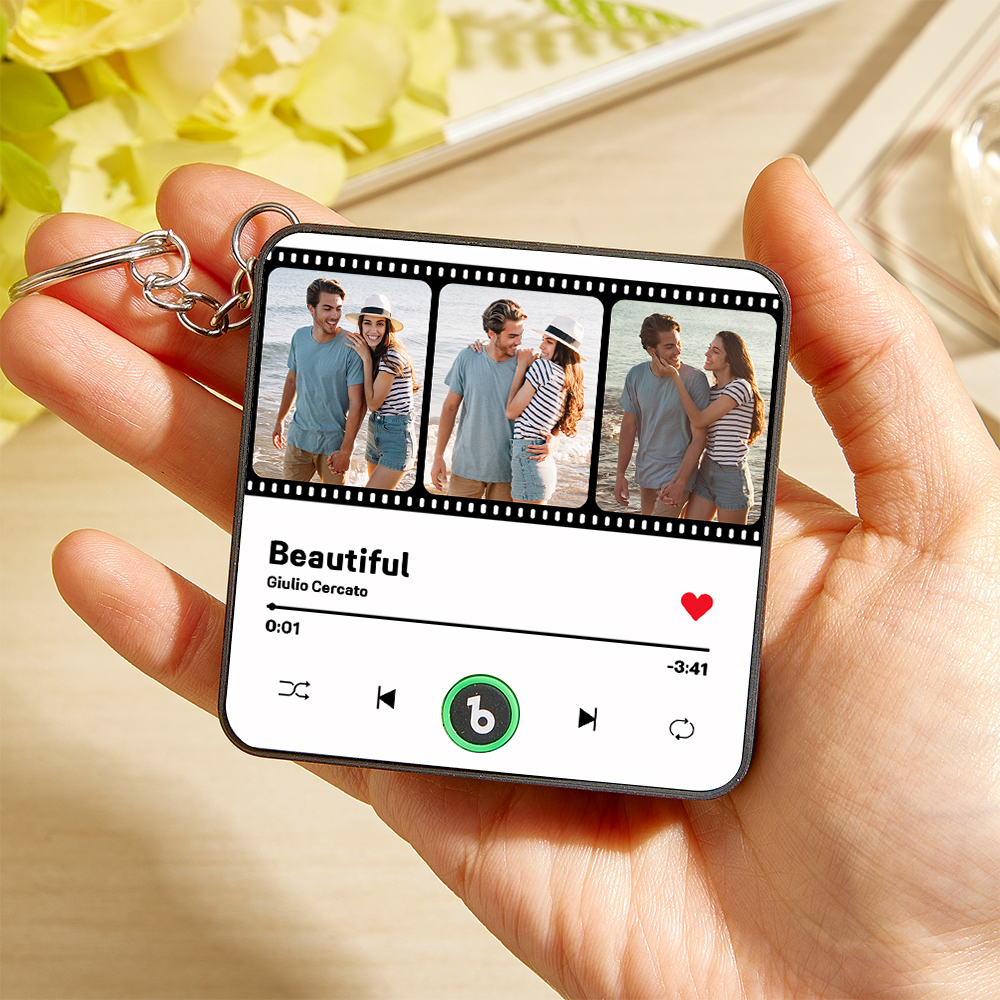 Custom Couple Photo Collage Personalized Custom Mini Music Fridge Magnet Keychain That Can Play Songs Gift For Husband Wife Anniversary Wedding Gift - Fridgebeatsuk