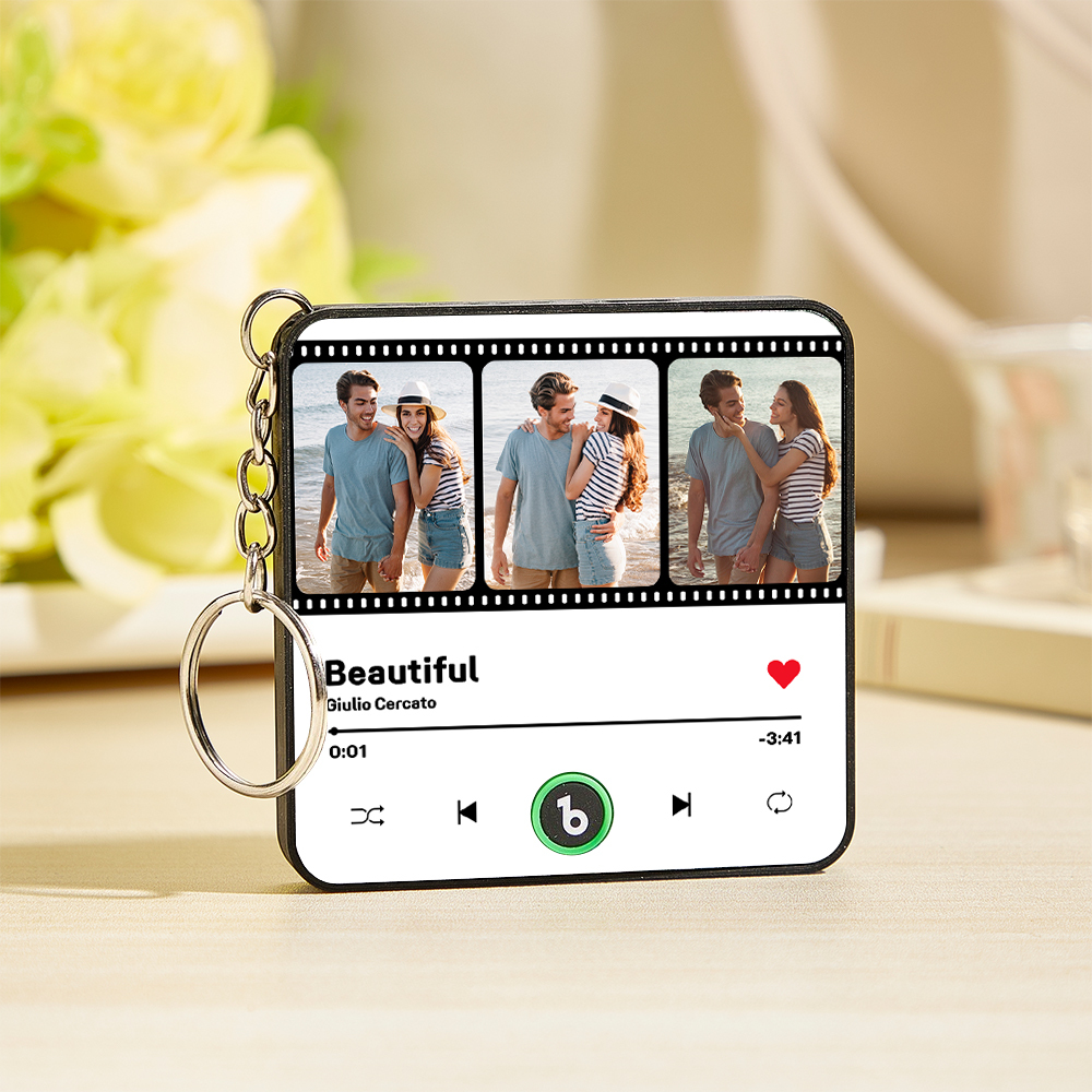 Custom Couple Photo Collage Personalized Custom Mini Music Fridge Magnet Keychain That Can Play Songs Gift For Husband Wife Anniversary Wedding Gift - Fridgebeatsuk