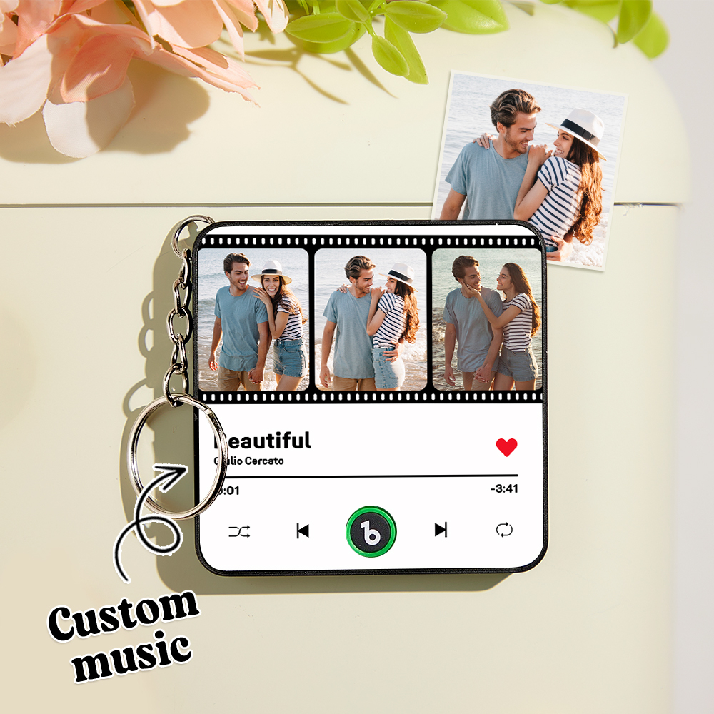 Custom Couple Photo Collage Personalized Custom Mini Music Fridge Magnet Keychain That Can Play Songs Gift For Husband Wife Anniversary Wedding Gift - Fridgebeatsuk