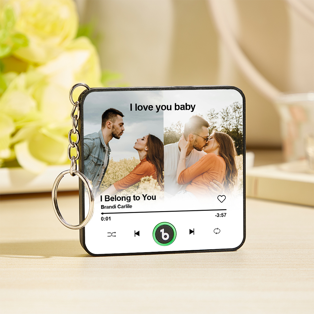 Custom Mini Music Fridge Magnet Keychain Personalized 2 Photos Song Magnet Keychain Valentine's Day Gift Anniversary Gift for Lover - Fridgebeatsuk