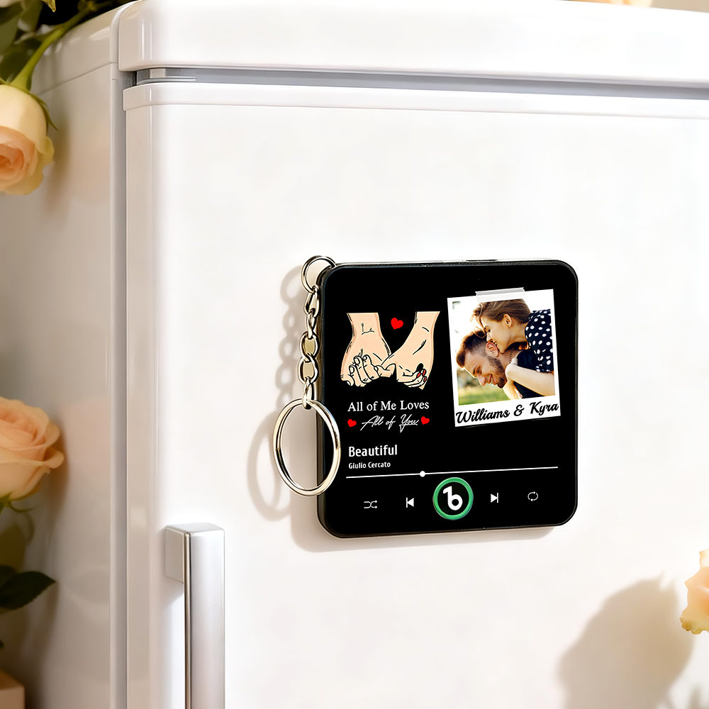 Personalized Photo Music Keychain Fridge Magnet Best Gift for Couple "All Of Me Loves All Of You"  Valentine`s Day Gifts for Couple - Fridgebeatsuk