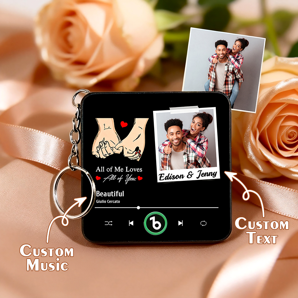 Personalized Photo Music Keychain Fridge Magnet Best Gift for Couple "All Of Me Loves All Of You"  Valentine`s Day Gifts for Couple - Fridgebeatsuk