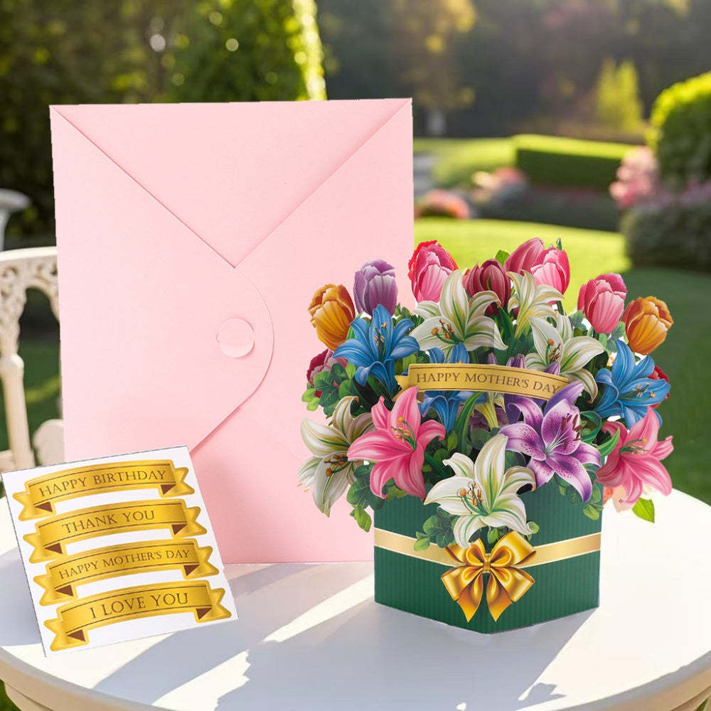 3D Greeting Card Flower Bouquet Card Mother's Day Gift for Mum - Fridgebeatsuk
