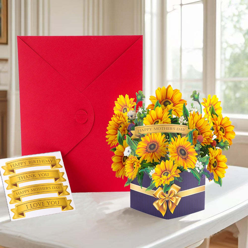 3D Greeting Card Flower Bouquet Card Mother's Day Gift for Mum - Fridgebeatsuk