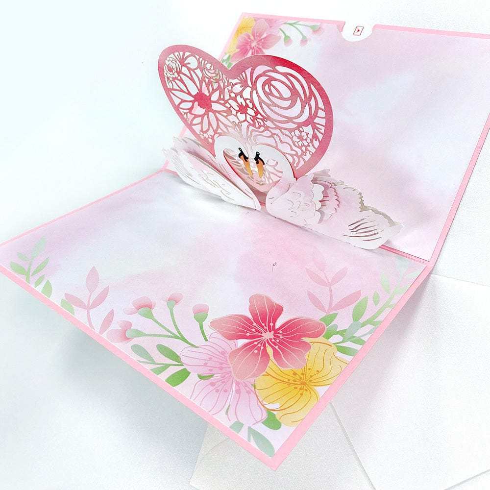 3D Creative Valentine's Day Pop Up Card Love Swan Pop Up Greeting Card - GiftLab