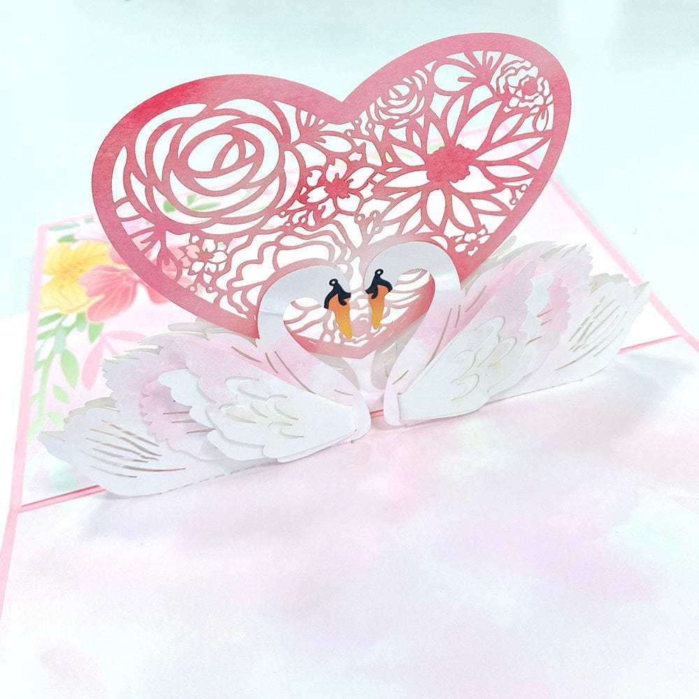 3D Creative Valentine's Day Pop Up Card Love Swan Pop Up Greeting Card - GiftLab